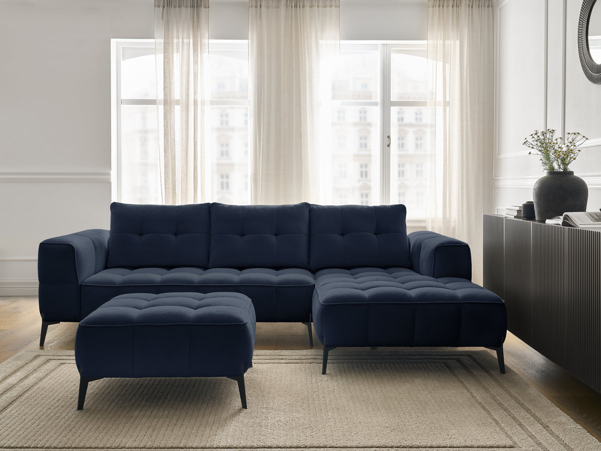 Bobochic Anis Ecksofa mit Pouf Strukturstoff Blau Ecke rechts