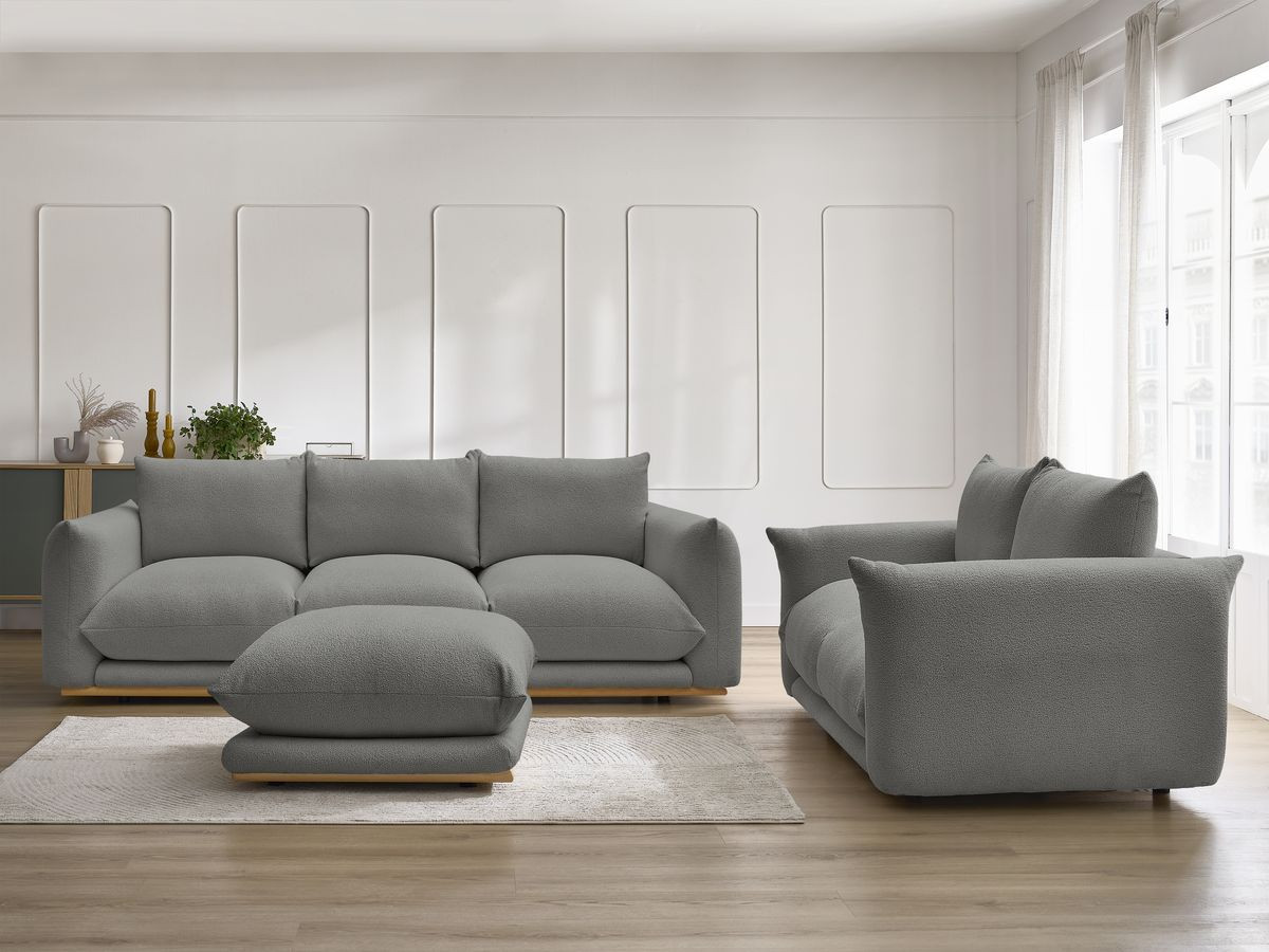 Bobochic Ernest Sofa 5-Sitzer mit Pouf Bouclé-Stoff Dunkelgrau
