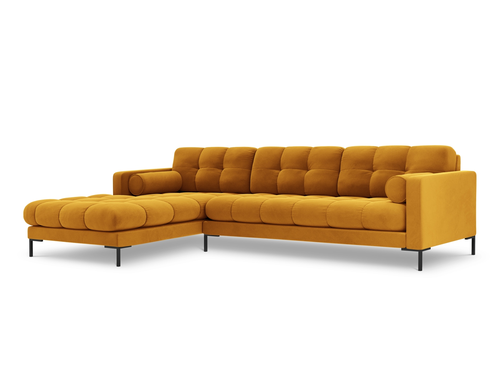 Cosmopolitan Design Ecksofa Bali 5-Sitzer Samt Bluvel Gelb Links Beine Schwarzes Metall