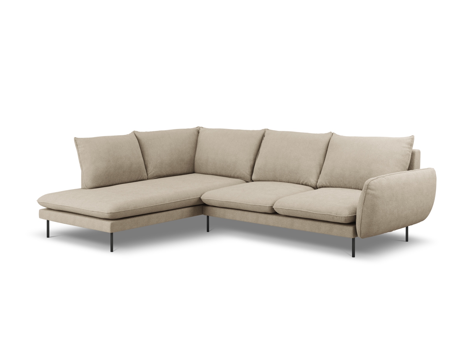Cosmopolitan Design Ecksofa Vienna 6-Sitzer Strukturierter Stoff Positano Beige Links Beine Schwarzes Metall