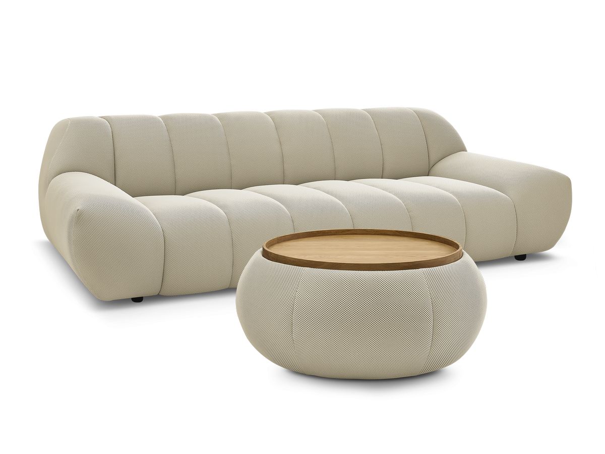 Bobochic Hayden Sofa 3-Sitzer mit Pouf 256 × 107 cm Mesh-Stoff Beige