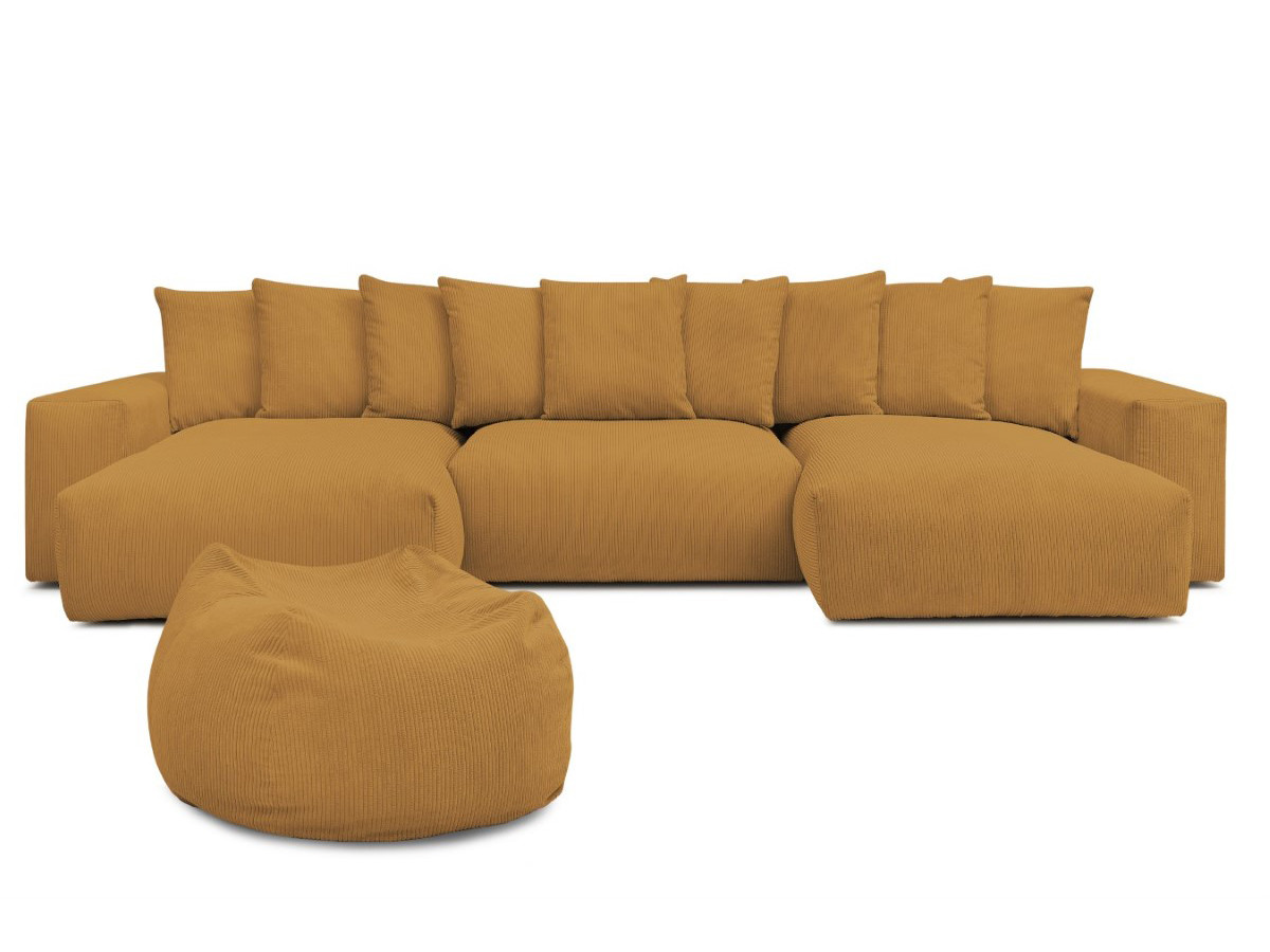 Bobochic Voltaire Wohnlandschaft mit Pouf 420 × 174 cm Cordsamt Gelb