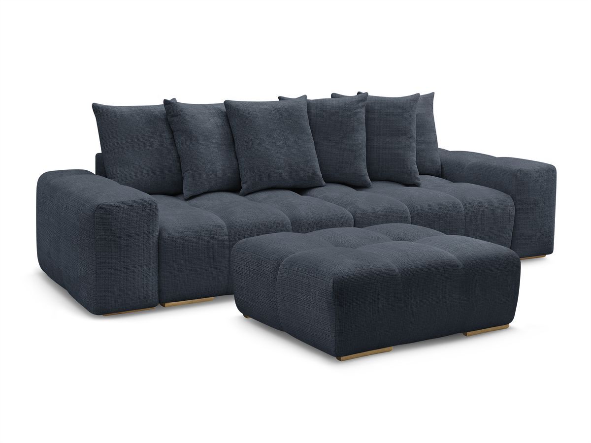 Bobochic Anakin Schlafsofa 3-Sitzer mit Bettkasten und Pouf, 6 Kissen Strukturstoff Dunkelblau
