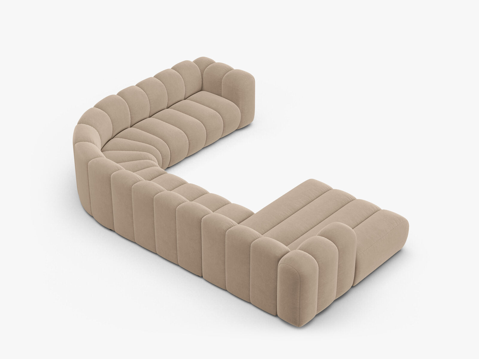 Micadoni Modulares Panorama Ecksofa Lupine 6-Sitzer Rechts Samt Venus Beige