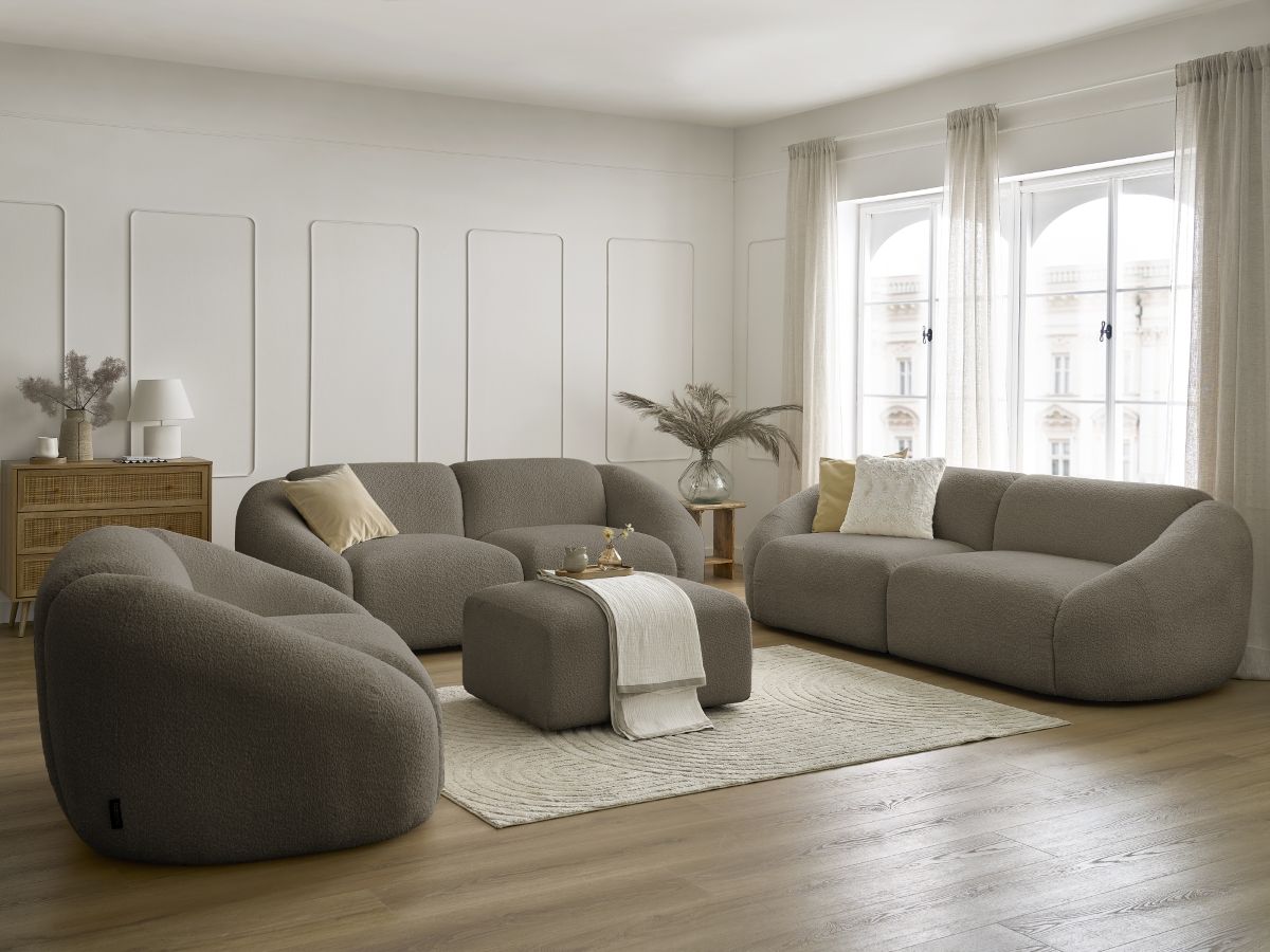 Bobochic Tina Sofa 7-Sitzer mit Pouf Bouclé-Stoff Taupe