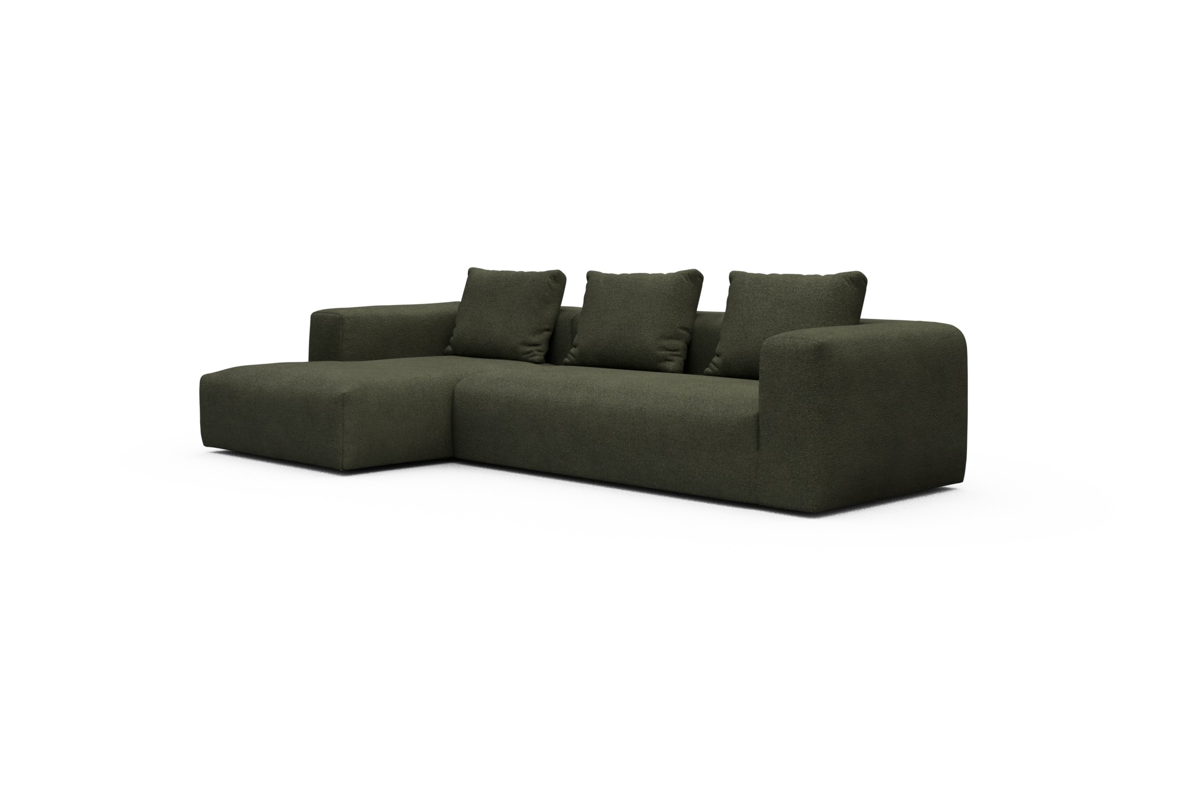 Ecksofa Fred Chaiselongue links mit 2,5-Sitzer Boucle-Forest-Green