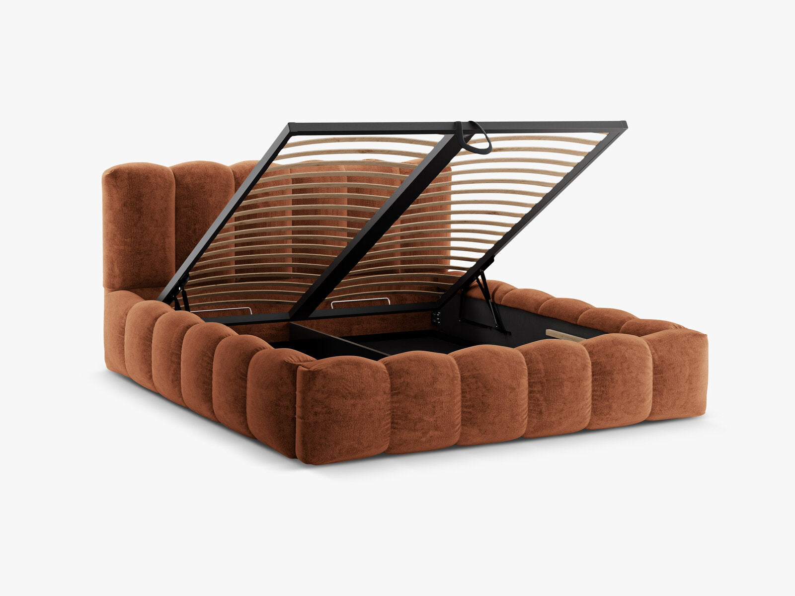 Micadoni Stauraumbett mit Kopfteil Lupine Chenille Perfect Harmony Terrakotta