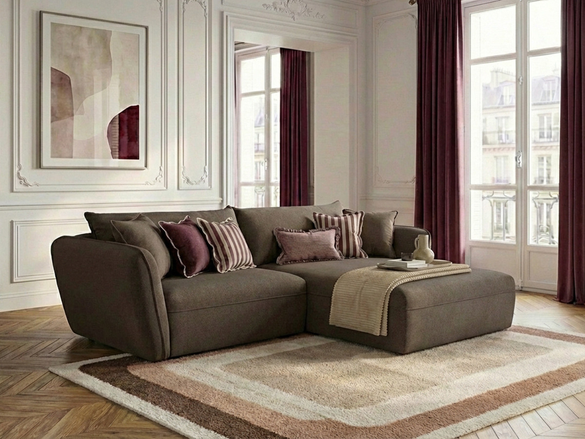 Bobochic Luigi Ecksofa Strukturstoff Taupe Ecke rechts