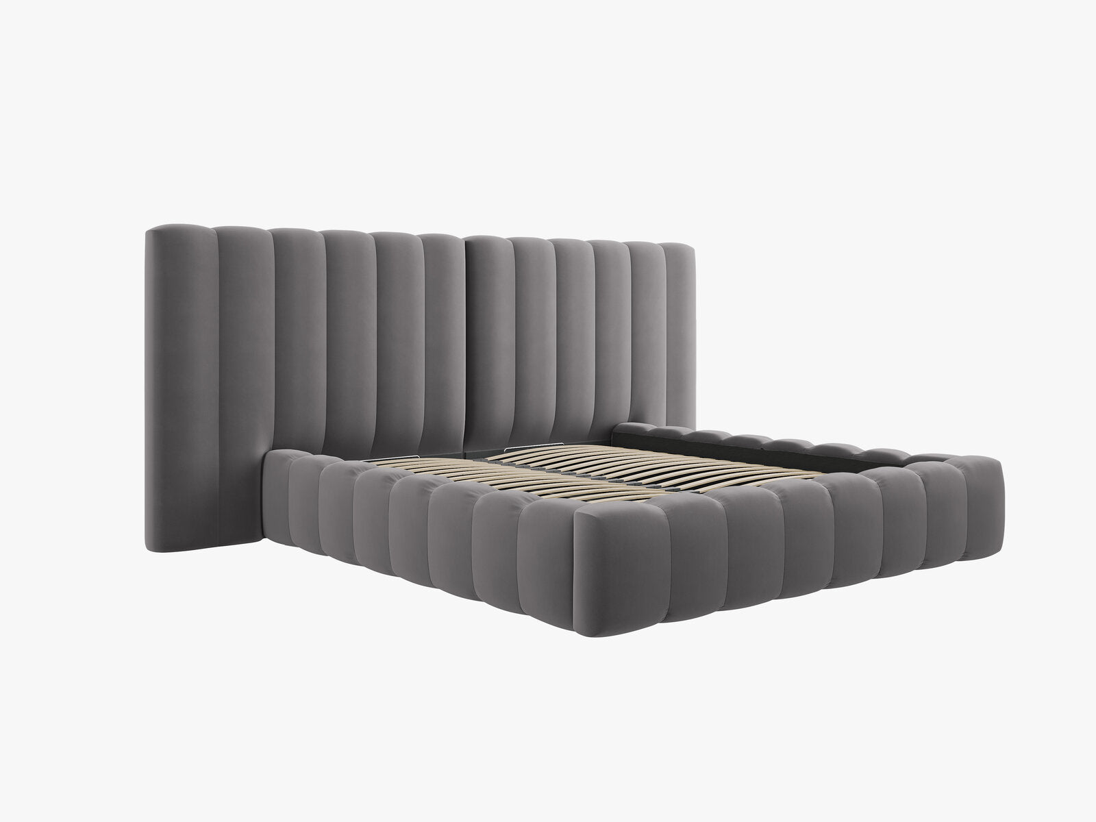 Micadoni Bett Kelp mit Doppelkopfteil Samt Bluvel Grau