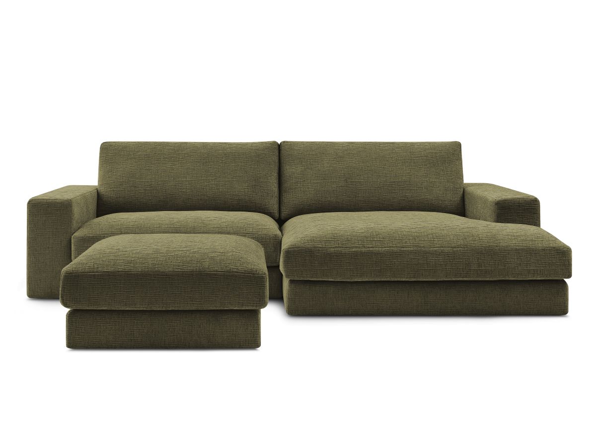Bobochic Leonard Ecksofa mit Pouf 234 × 159 cm Strukturstoff Grün Ecke rechts