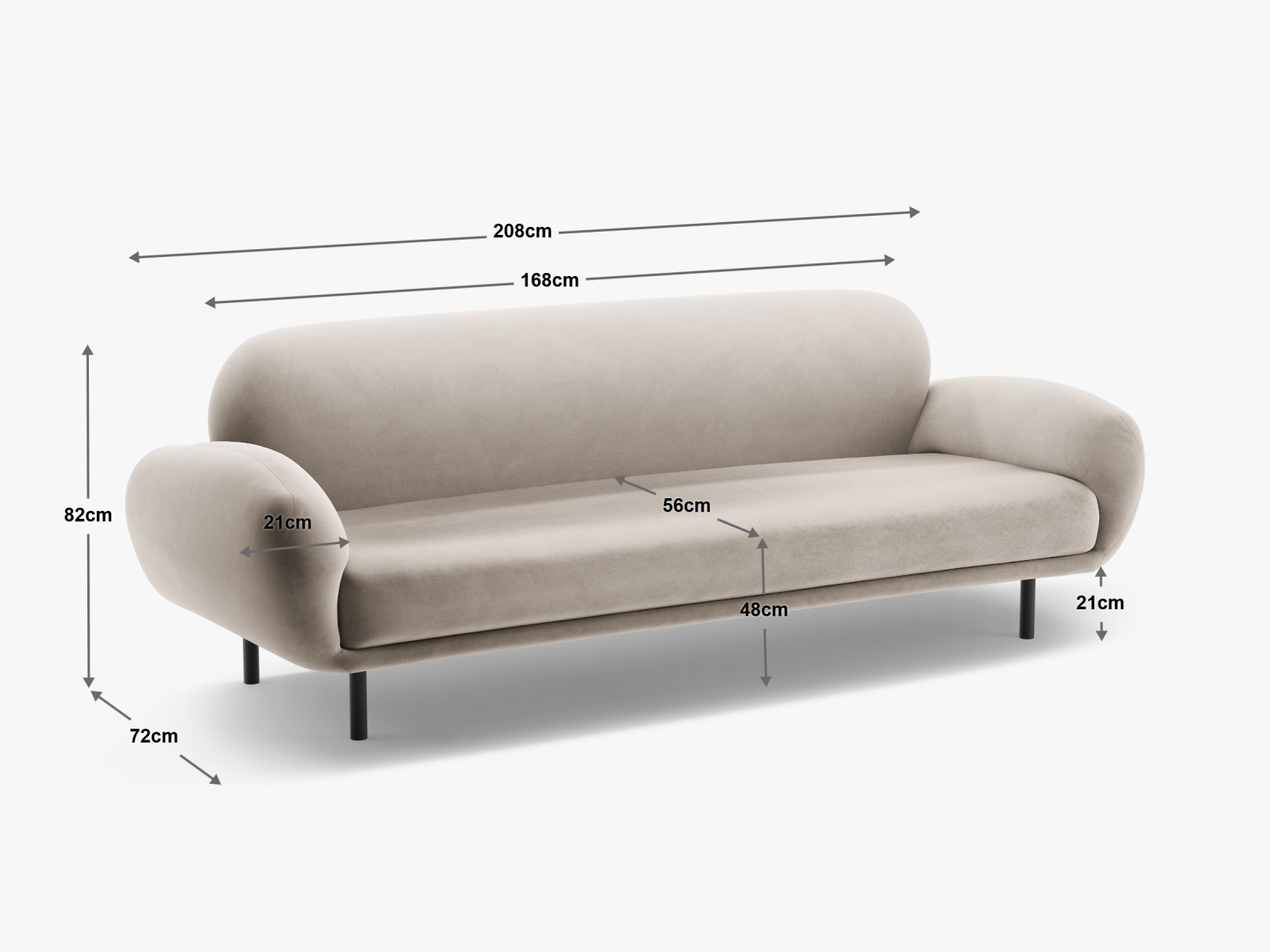 Micadoni Sofa Poppy 3-Sitzer Samt Casino Ebenholz