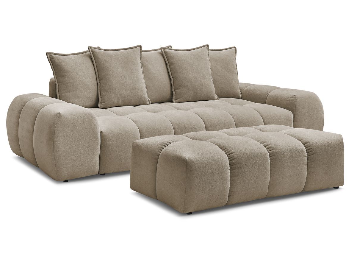 Bobochic Everest Sofa 3-Sitzer mit Pouf, 5 Kissen Strukturstoff Taupe