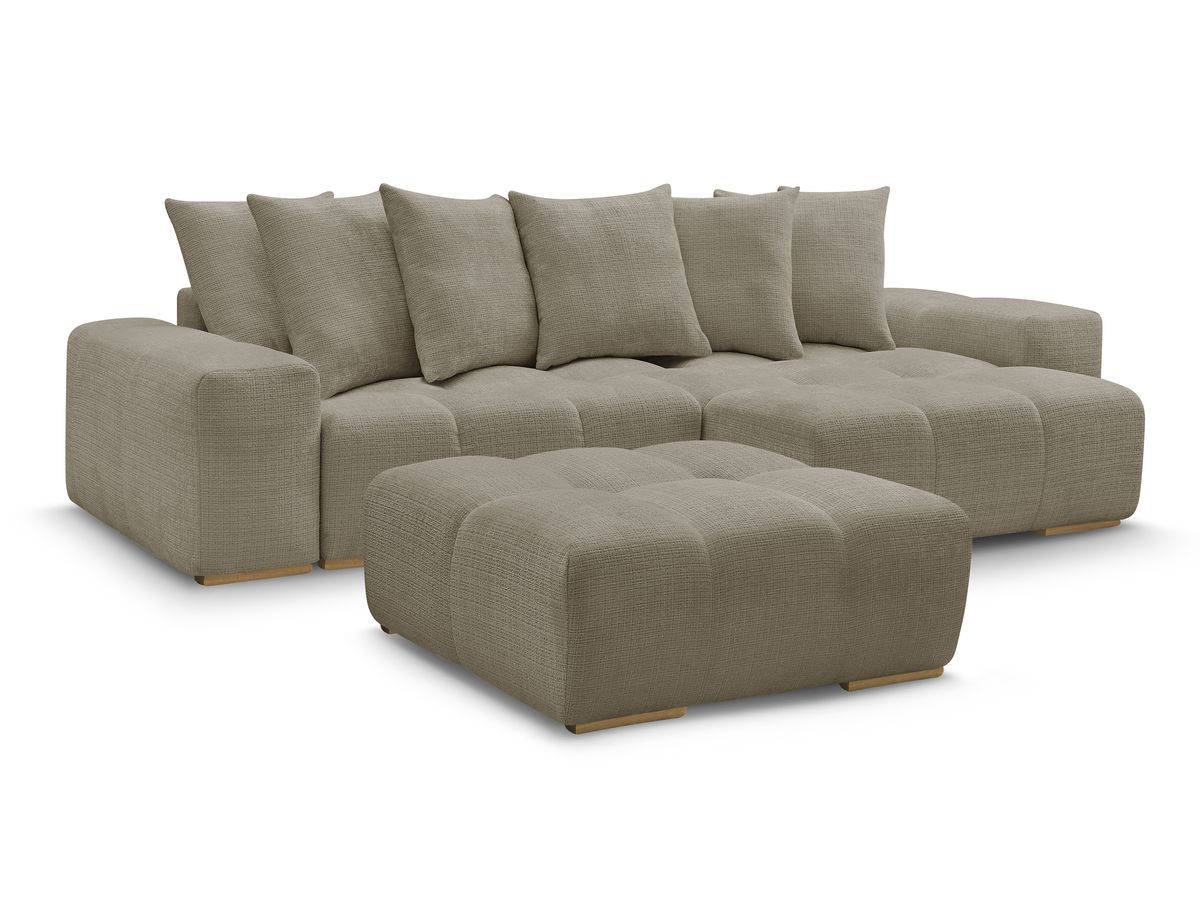 Bobochic Anakin Ecksofa mit Schlaffunktion und Bettkasten und Pouf, 6 Kissen Strukturstoff Taupe