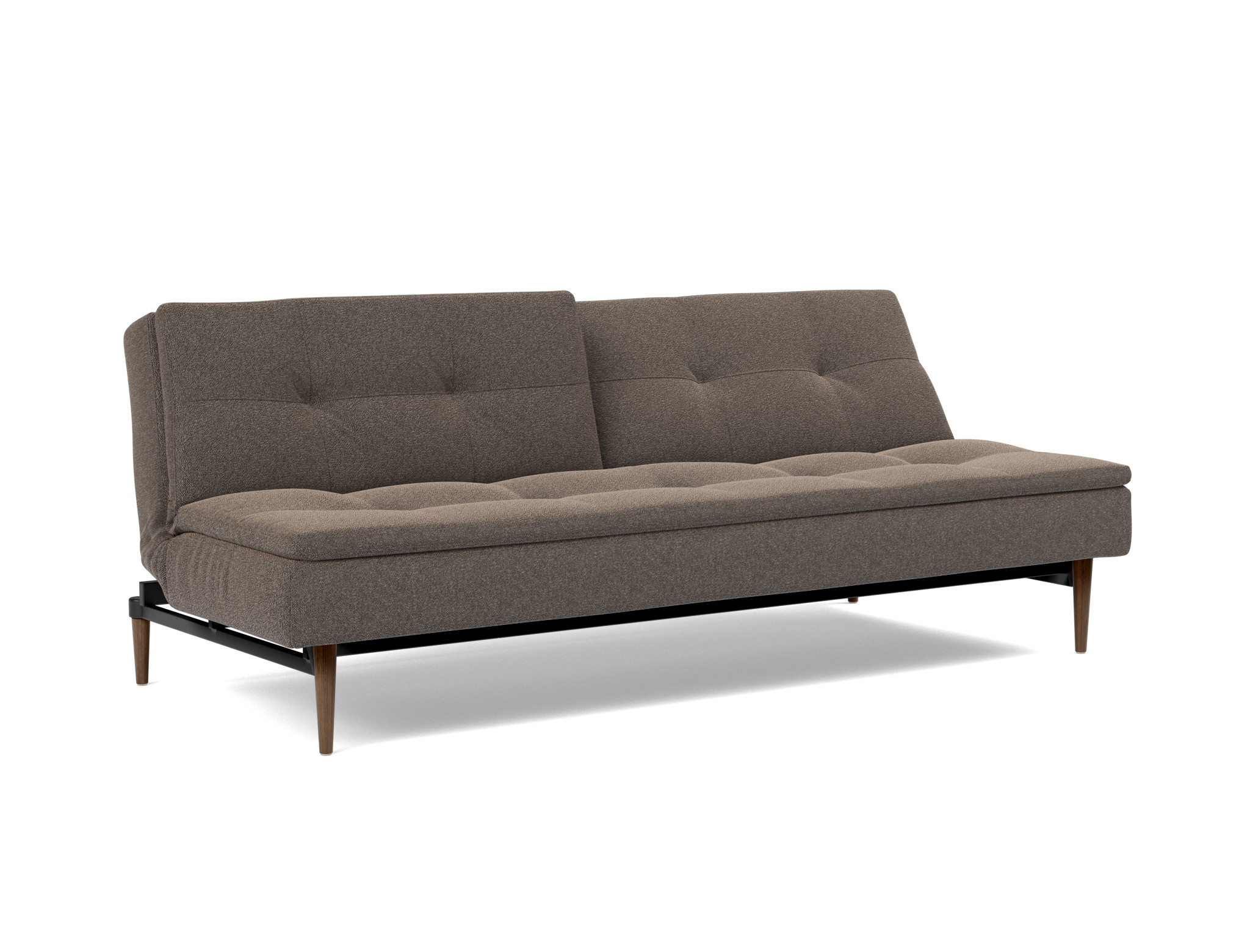 Schlafsofa Dublexo Boucle Skandi 530-Taupe Beine Styletto Eiche dunkel