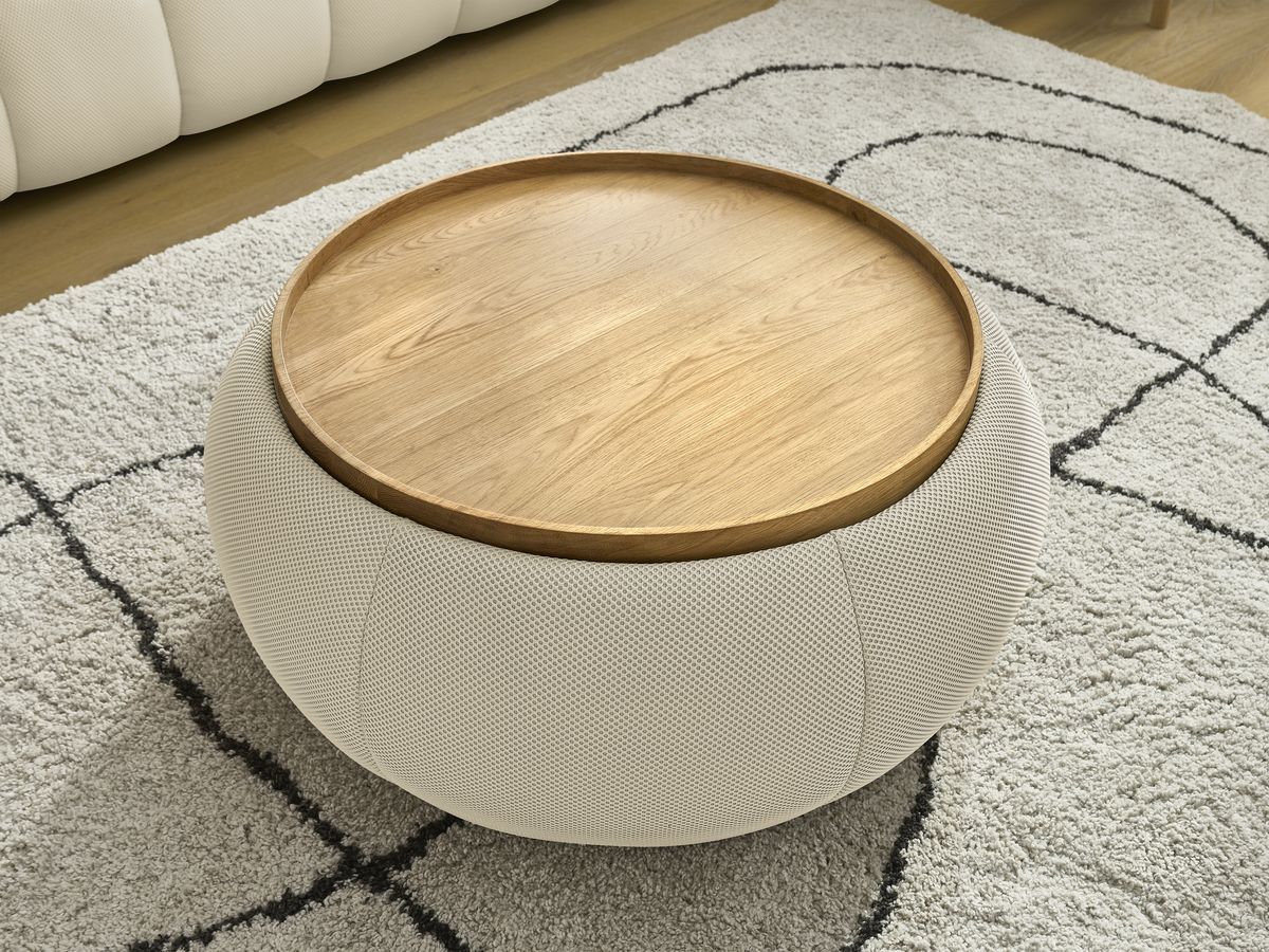 Bobochic Hayden Sofa 3-Sitzer mit Pouf 256 × 107 cm Mesh-Stoff Beige