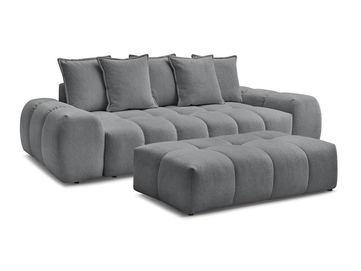 Bobochic Everest Sofa 3-Sitzer mit Pouf, 5 Kissen Melange-Stoff Dunkelgrau