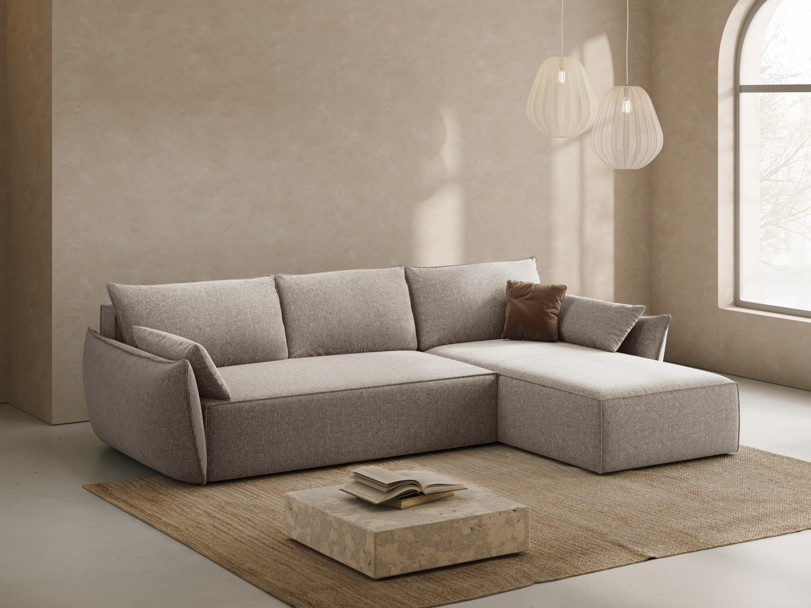 Micadoni Ecksofa Kaelle 4-Sitzer mit Schlaffunktion Rechts Chenille Beige