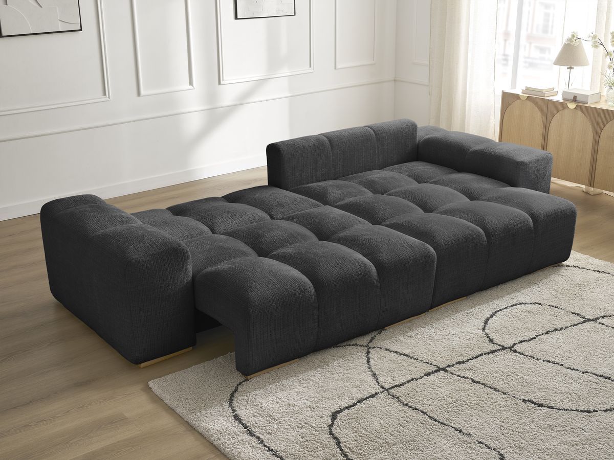 Bobochic Anakin Ecksofa mit Schlaffunktion und Bettkasten, 6 Kissen Strukturstoff Schwarz