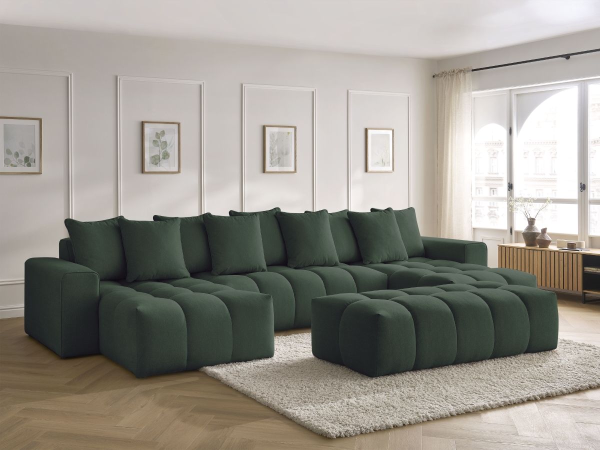 Bobochic Mont-blanc Wohnlandschaft mit Pouf Melange-Stoff Grün