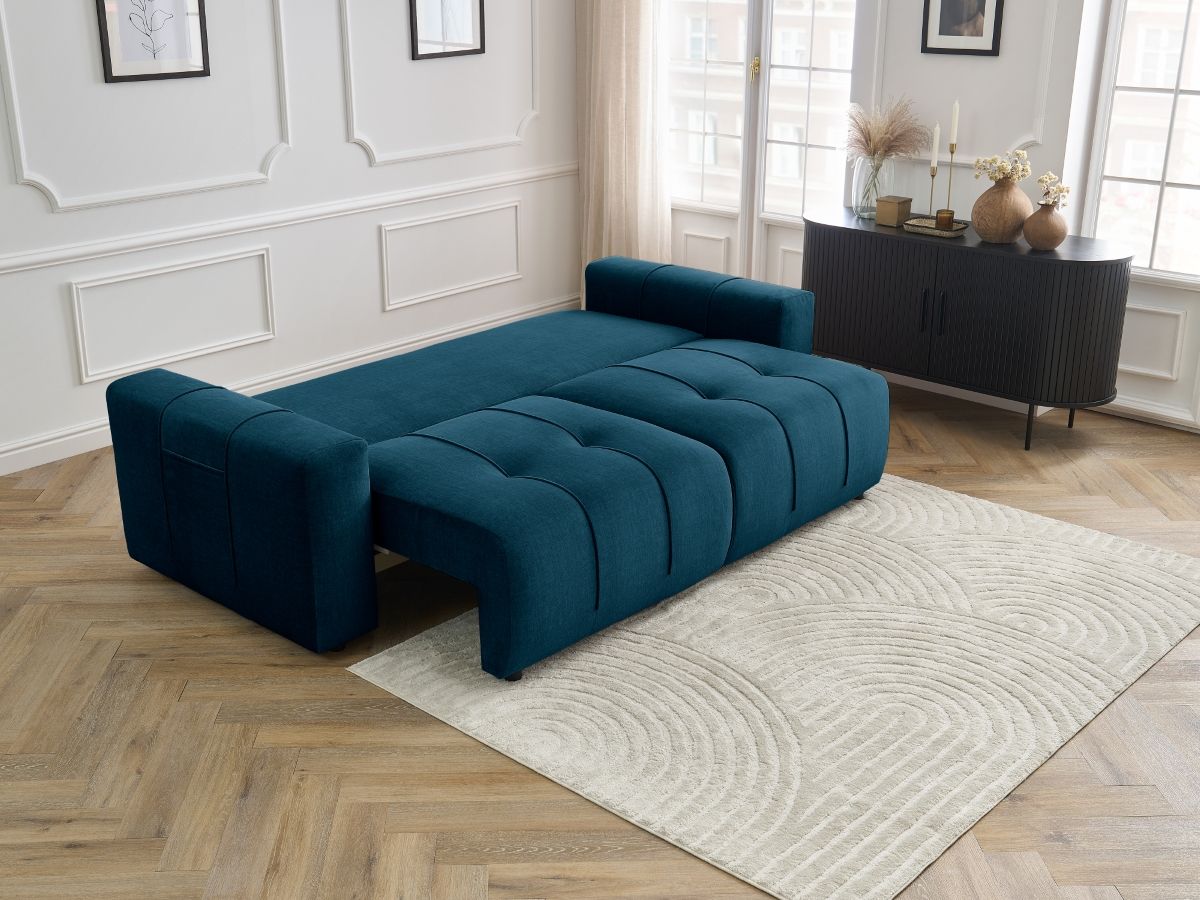 Bobochic Arsene Schlafsofa 3-Sitzer mit Bettkasten Samt Blau