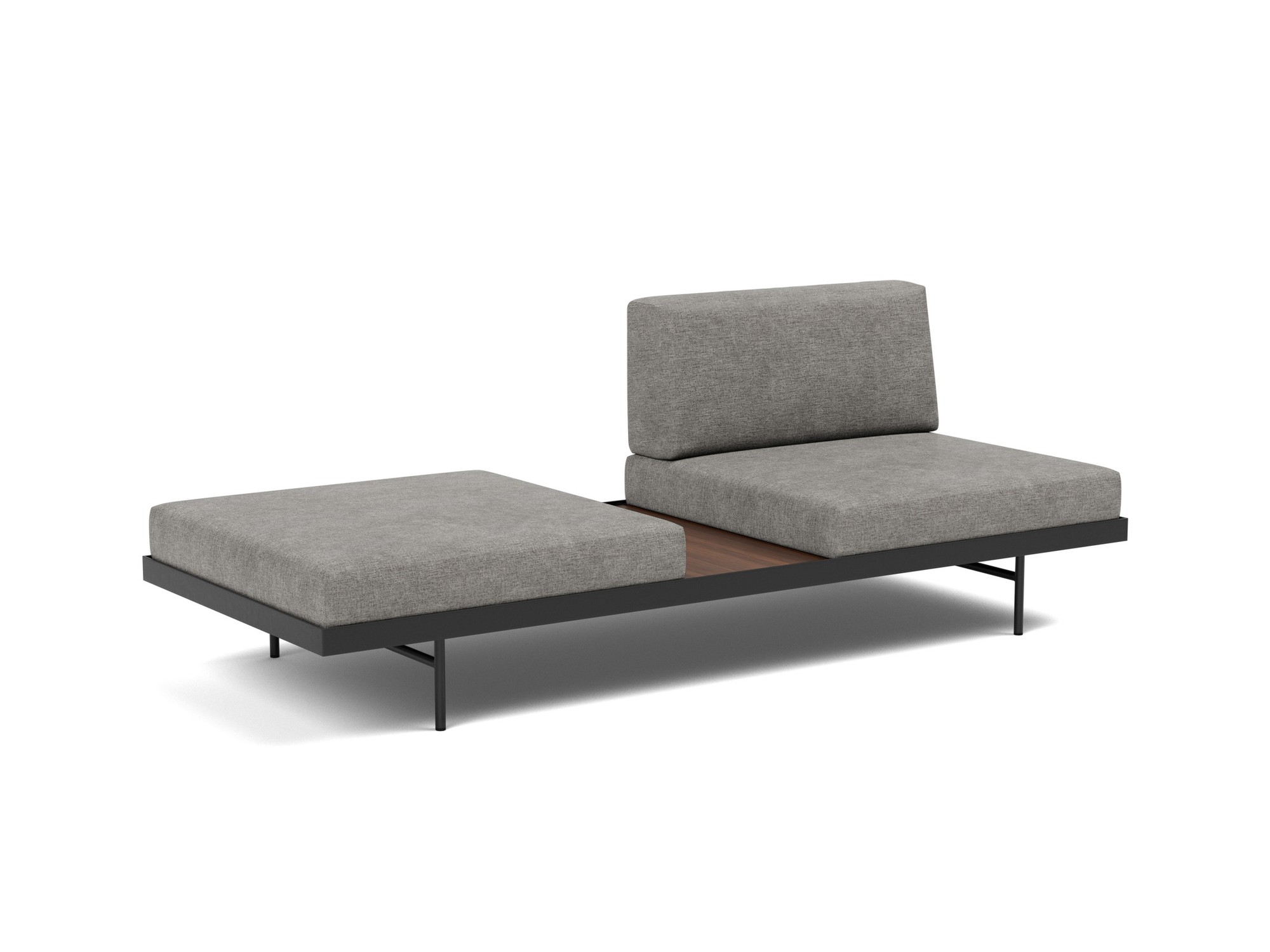 Tagesbett Puri Flachgewebe Avella 282-Warm-Grey Beine mit Nussbaumtisch