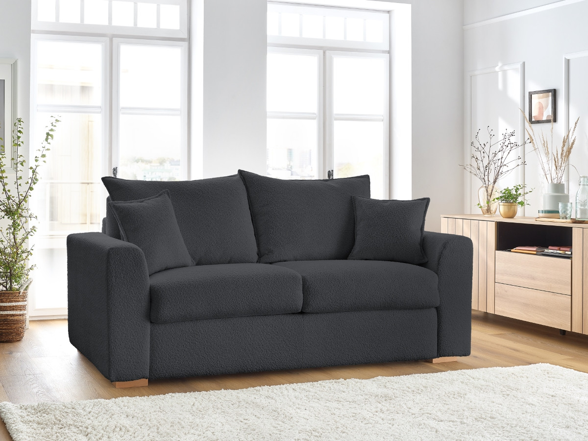 Bobochic Augustin Schlafsofa 3-Sitzer Bouclé-Stoff Dunkelgrau, Liegefläche 140 × 200 cm