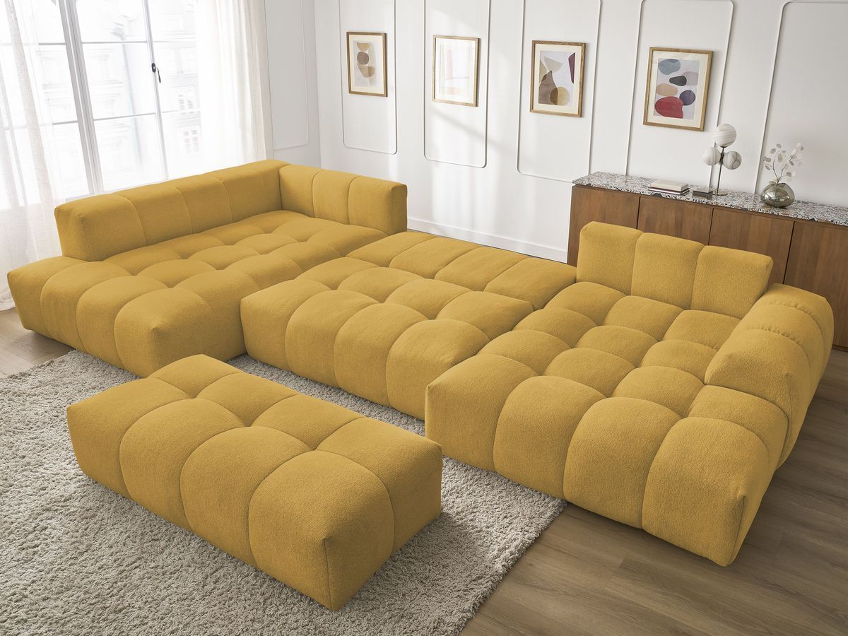 Bobochic Everest Wohnlandschaft mit Pouf, 6 Kissen Melange-Stoff Gelb Ecke rechts