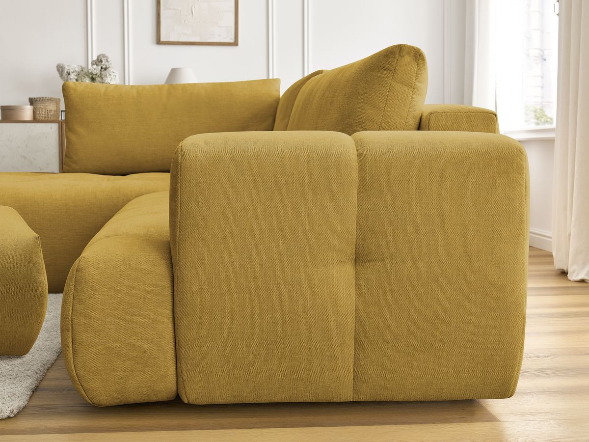 Bobochic Fuji Ecksofa mit Schlaffunktion und Bettkasten und Pouf 282 × 204 cm Stoff Gelb Ecke links