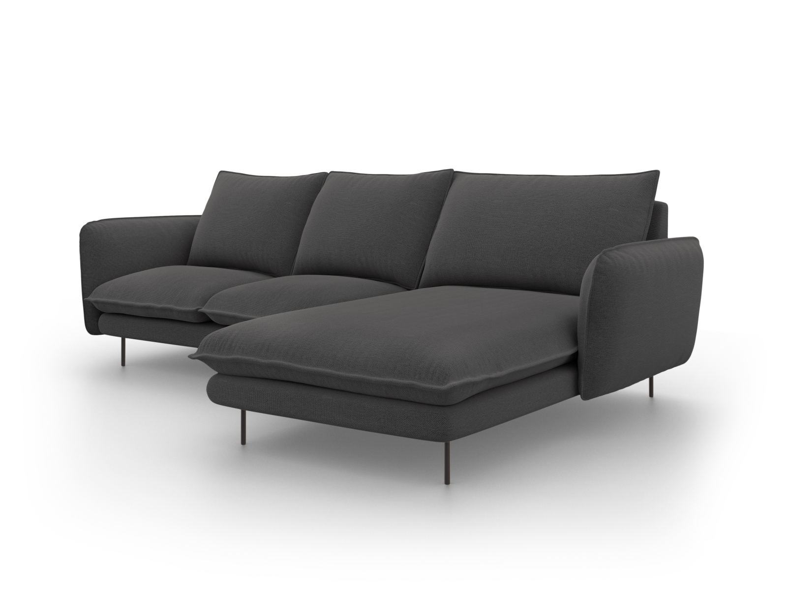 Cosmopolitan Design Ecksofa Vienna 5-Sitzer Strukturierter Stoff Positano Dunkelgrau Melange Rechts Beine Schwarzes Metall