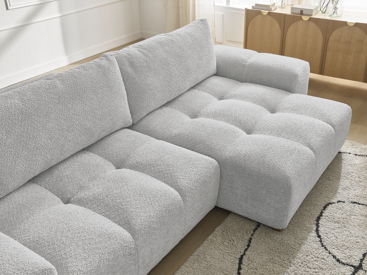 Bobochic Anakin Ecksofa, 2 Kissen Bouclé-Stoff Hellgrau