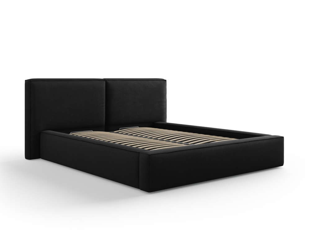 Cosmopolitan Design Stauraumbett mit doppeltem Kopfteil Arendal 160x200 Strukturierter Stoff Megan Schwarz