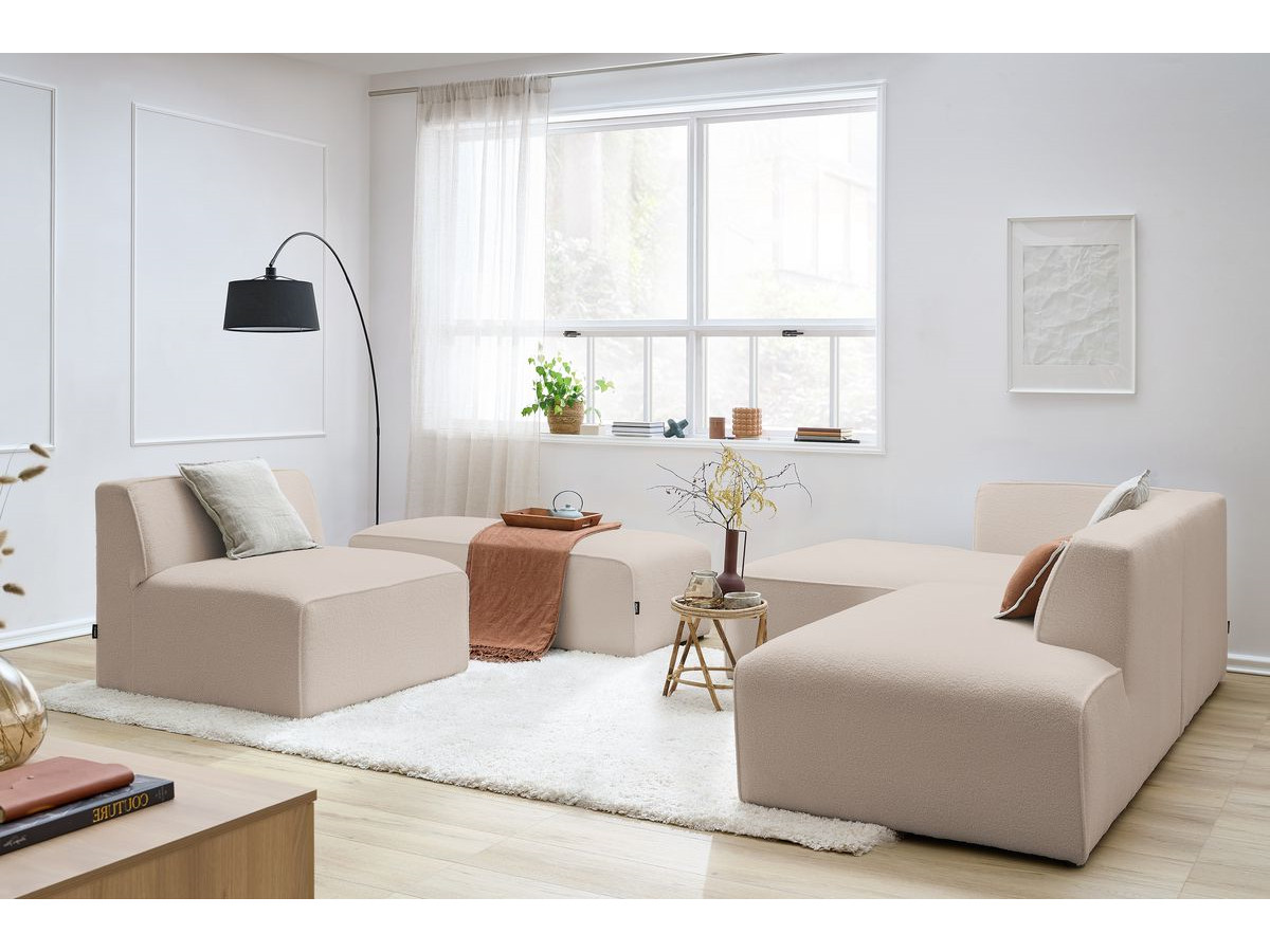 Bobochic Megeve Ecksofa mit Pouf Bouclé-Stoff Beige Ecke links
