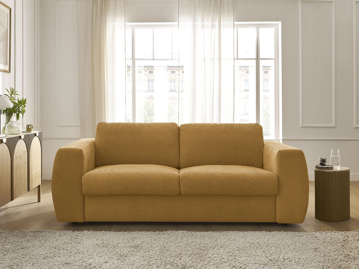 Bobochic Hugo Schlafsofa 3-Sitzer Strukturstoff Gelb, Liegefläche 160 × 190 cm