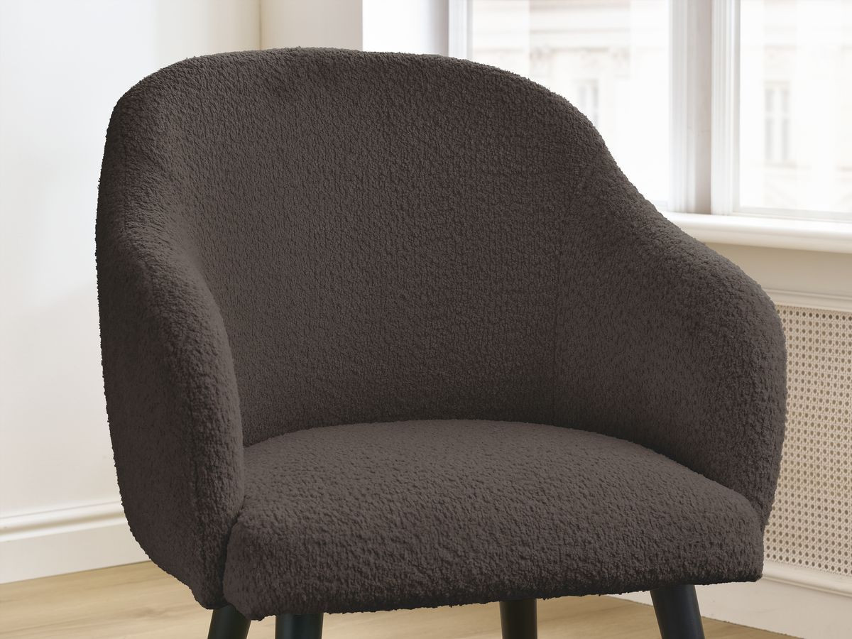 Bobochic Sophie Esszimmerstuhl 2er-Set mit skandinavischen Beinen, schwarz Bouclé-Stoff Braun