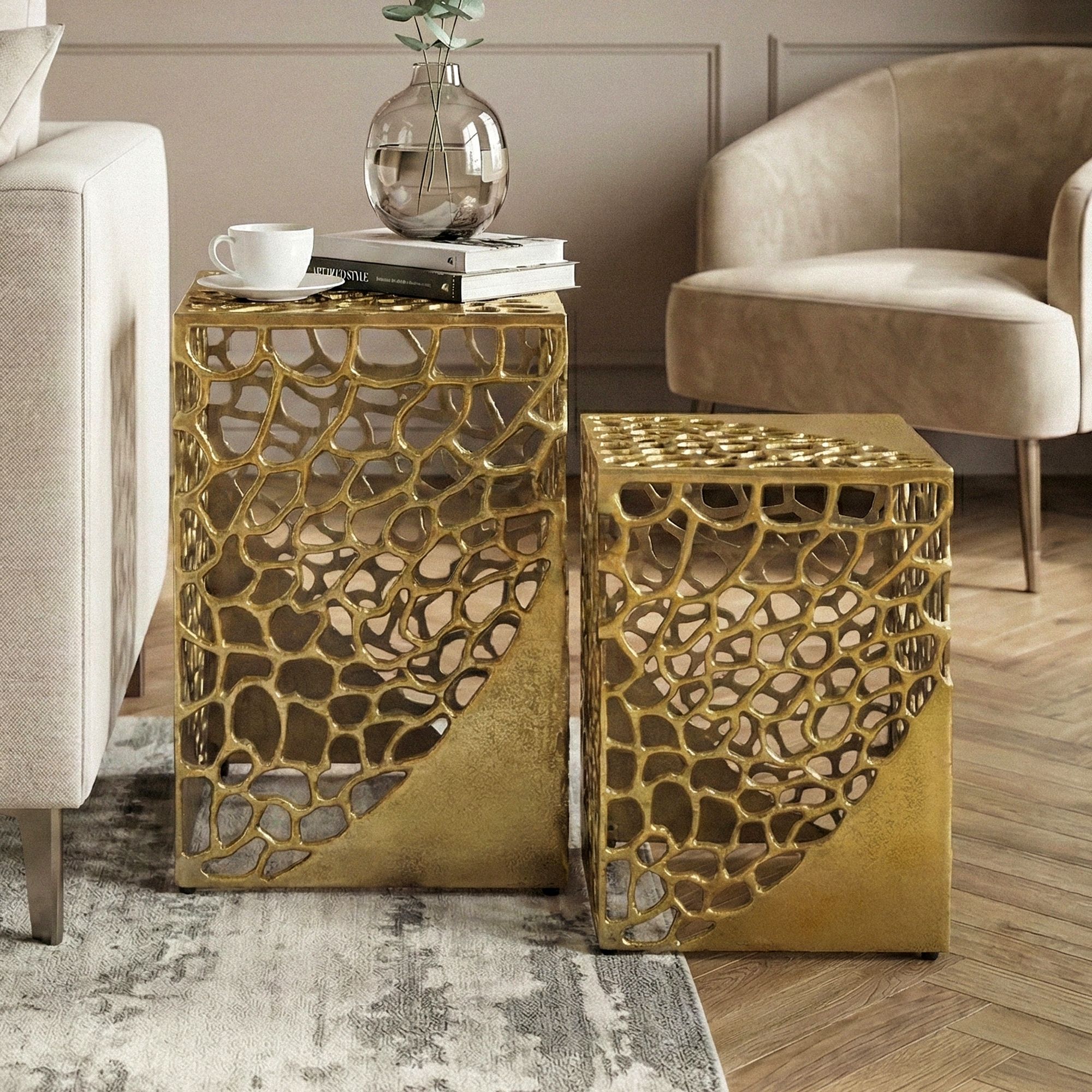 Satztisch 2er-Set Vevelstad Aluminium Gold 30 × 30 × 45 cm