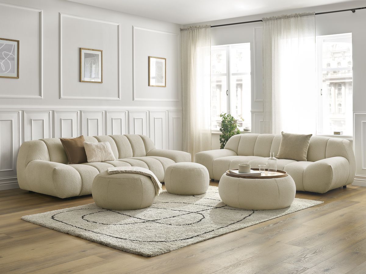 Bobochic Hayden Sofa 7-Sitzer mit Pouf Bouclé-Stoff Beige