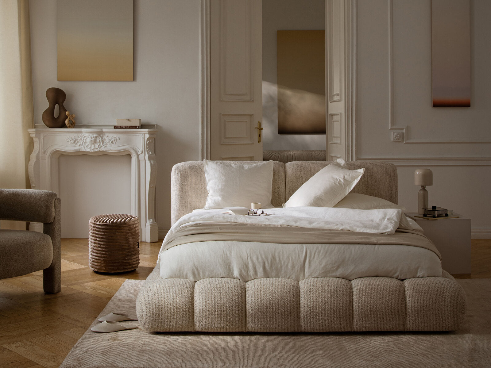 Micadoni Stauraumbett mit Kopfteil Solange Chenille Perfect Harmony Beige 140x200