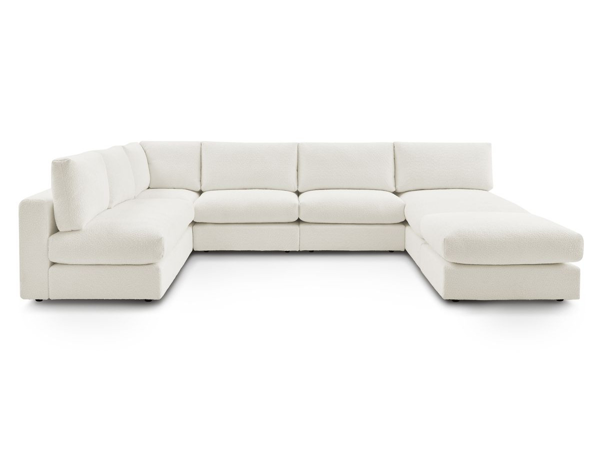 Bobochic Paris Ecksofa mit Pouf 369 × 262 cm Bouclé-Stoff Weiß