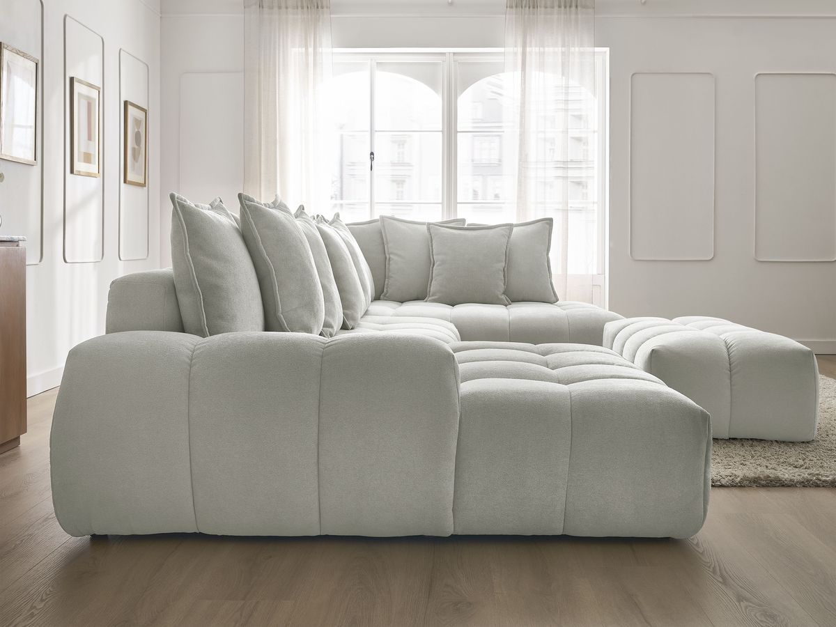 Bobochic Everest Wohnlandschaft mit Pouf, 14 Kissen Strukturstoff Hellgrau Ecke links