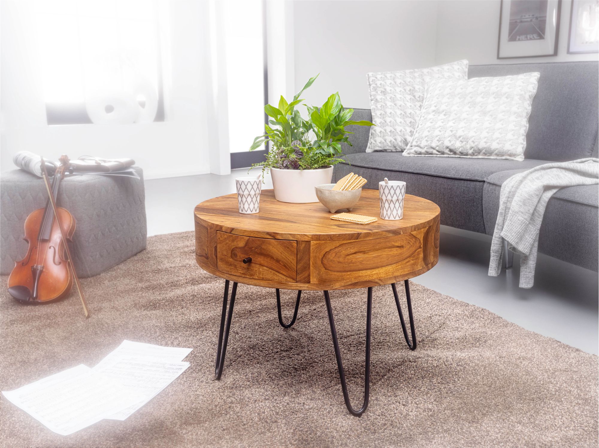 Couchtisch Millinge Sheesham Massivholz Ø 60 cm