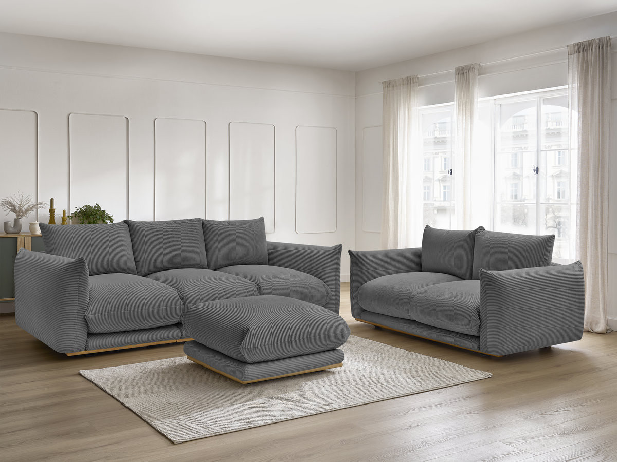 Bobochic Ernest Sofa 5-Sitzer mit Pouf Cordsamt Dunkelgrau