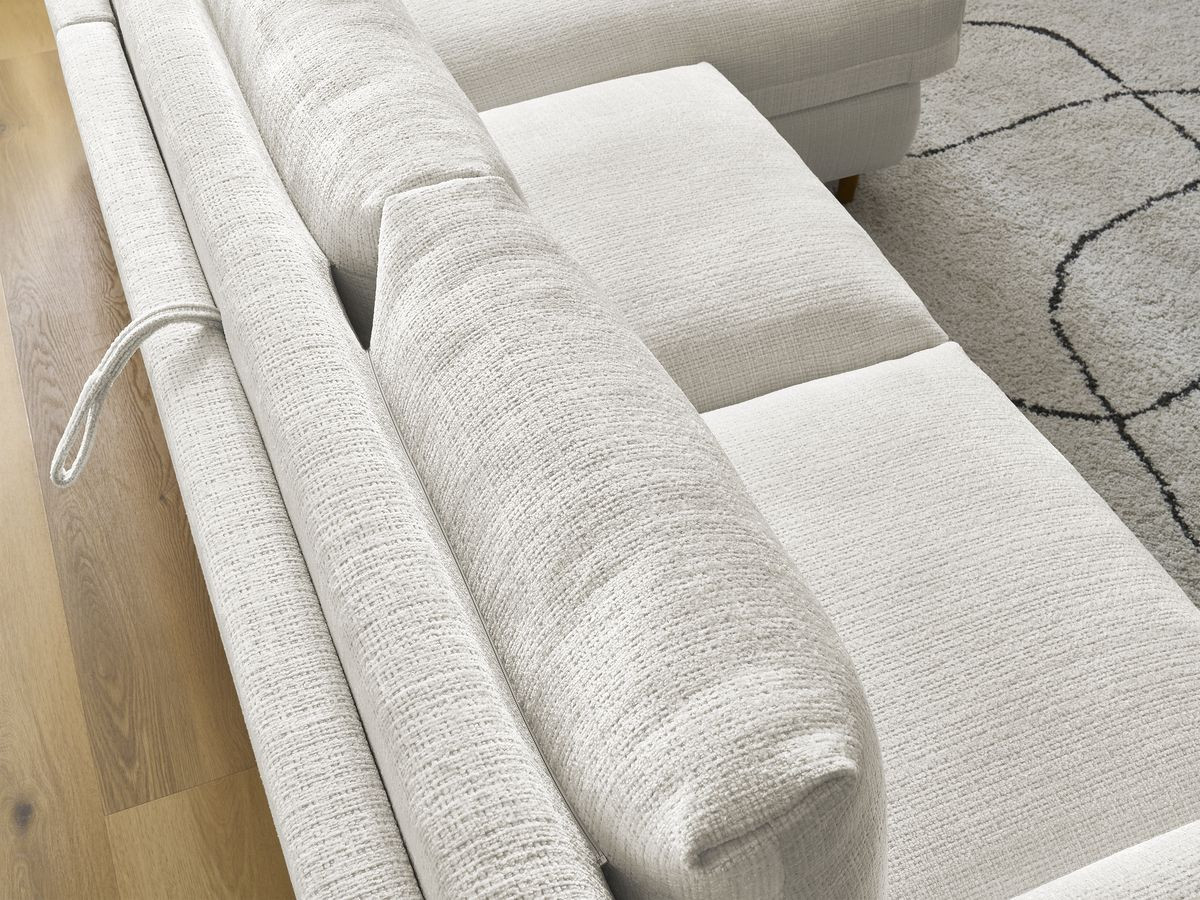 Bobochic Cocoone Ecksofa mit Schlaffunktion und Bettkasten Strukturstoff Weiß, Liegefläche 160 × 200 cm