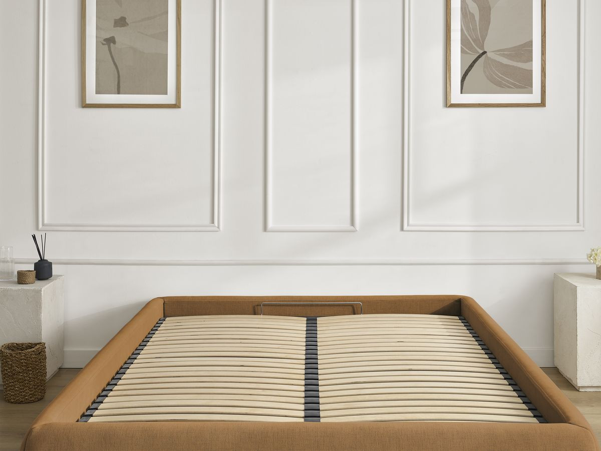 Bobochic Inera Bettgestell mit Bettkasten, ohne Kopfteil Stoff Gelb, Liegefläche 140 × 190 cm