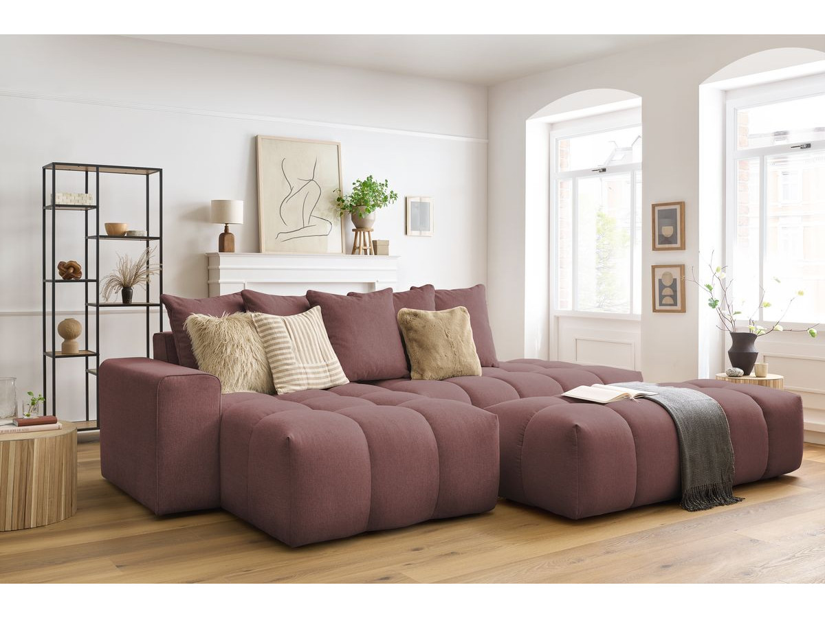 Bobochic Mont-blanc Ecksofa mit Pouf Melange-Stoff Rosa Ecke links