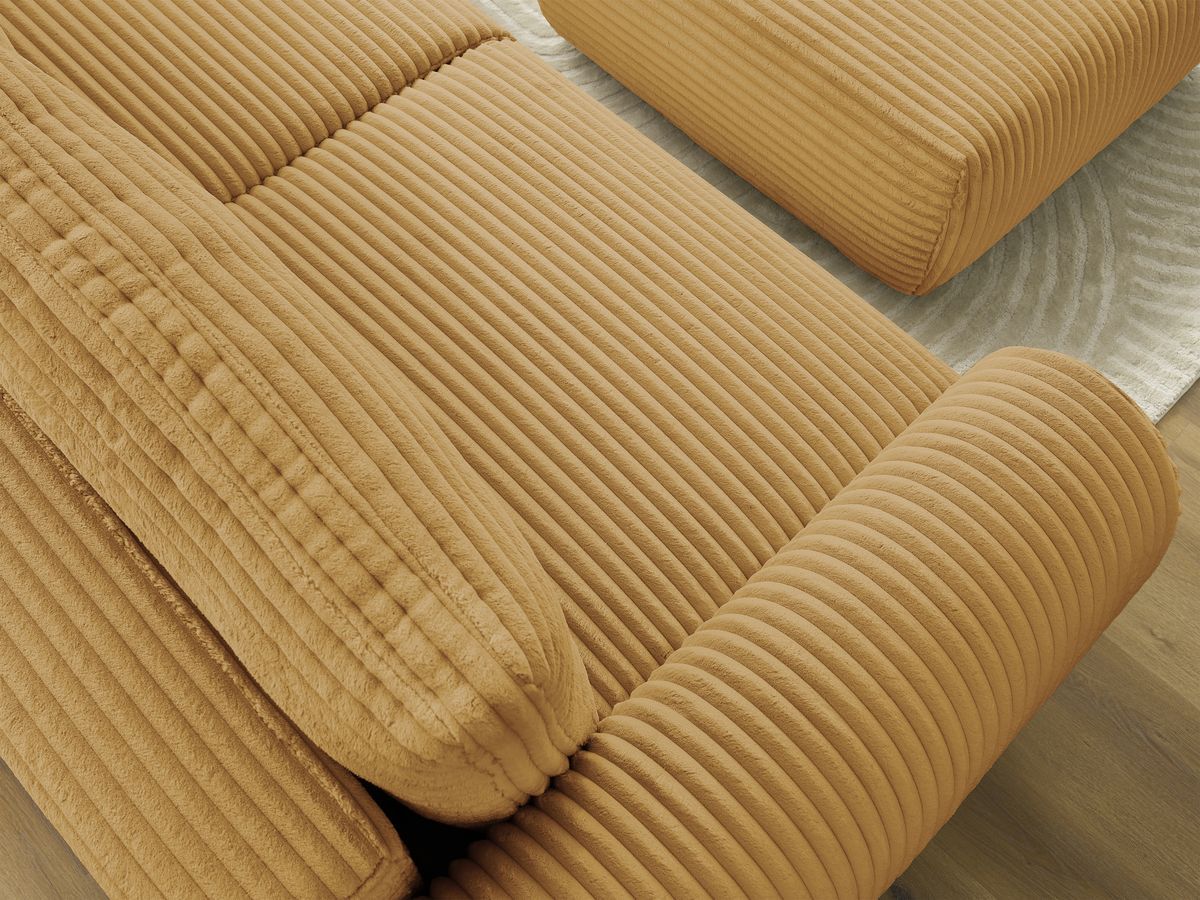 Bobochic Lucien Schlafsofa 4-Sitzer mit Bettkasten und Pouf Breitcord weich Gelb