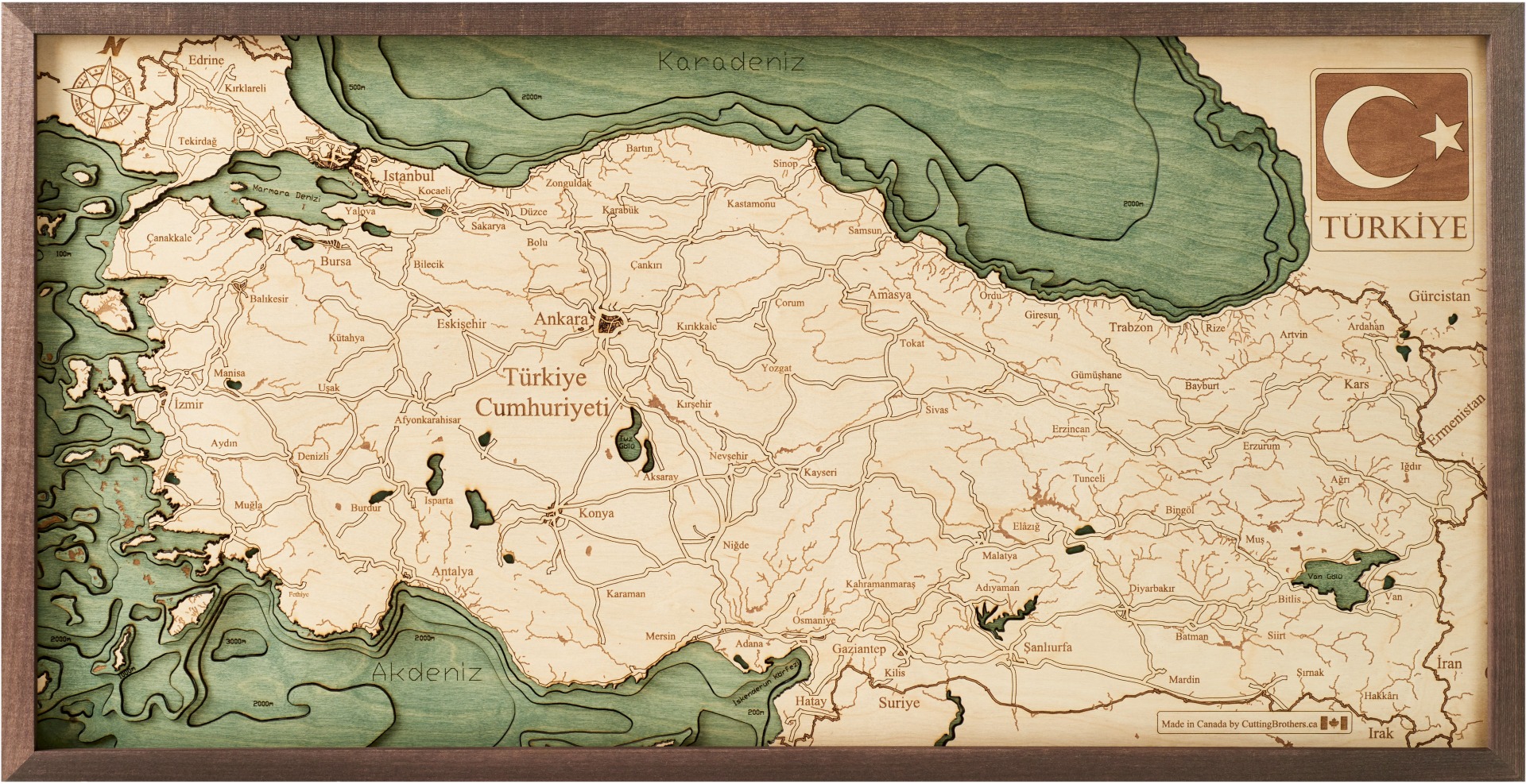 Cutting Brothers 3D Holz-Wandkarte Türkei Türkiye 81x40.5 cm