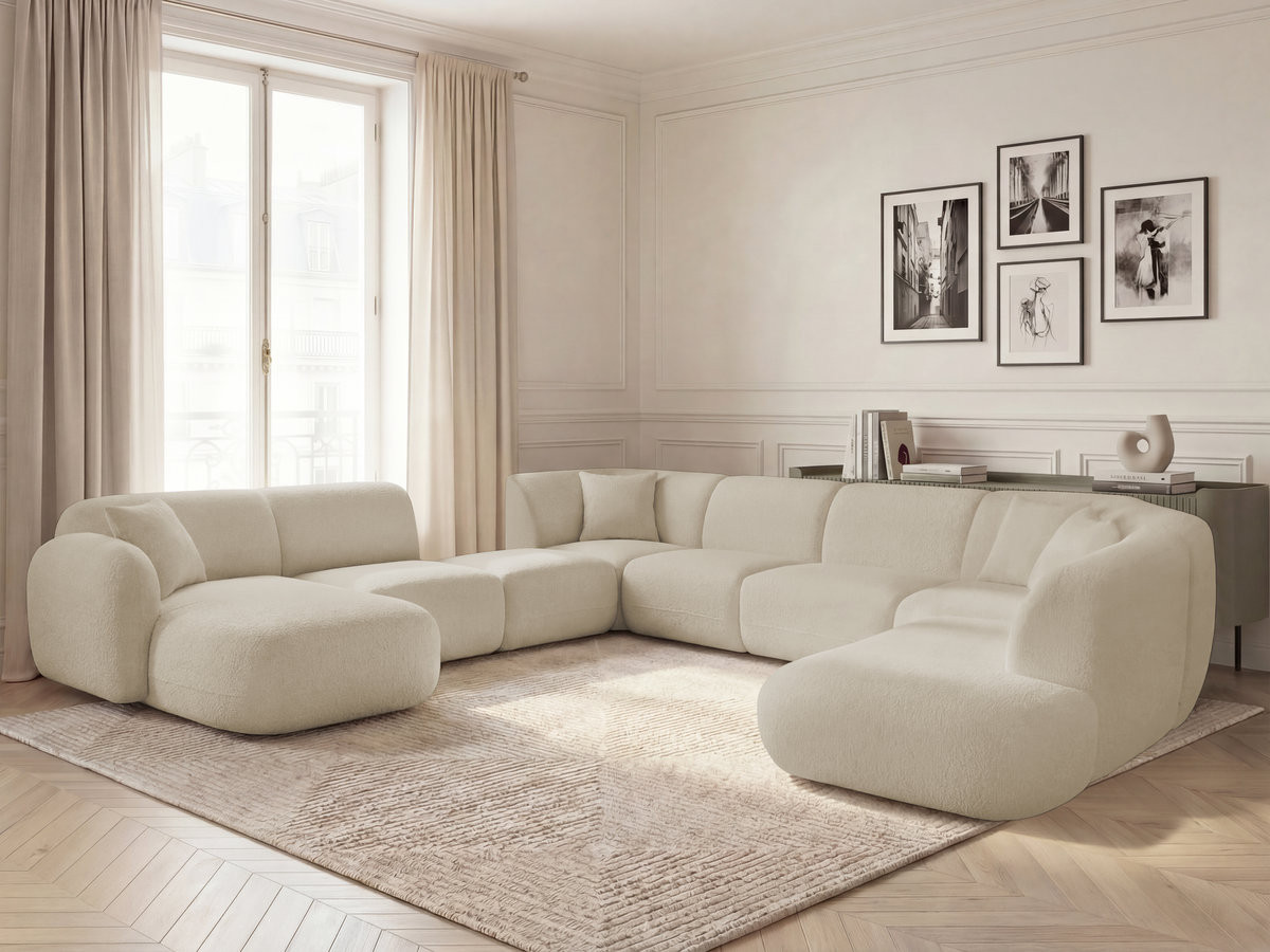 Bobochic Anda Wohnlandschaft mit Pouf 396 × 357 cm Chenille Beige Ecke links