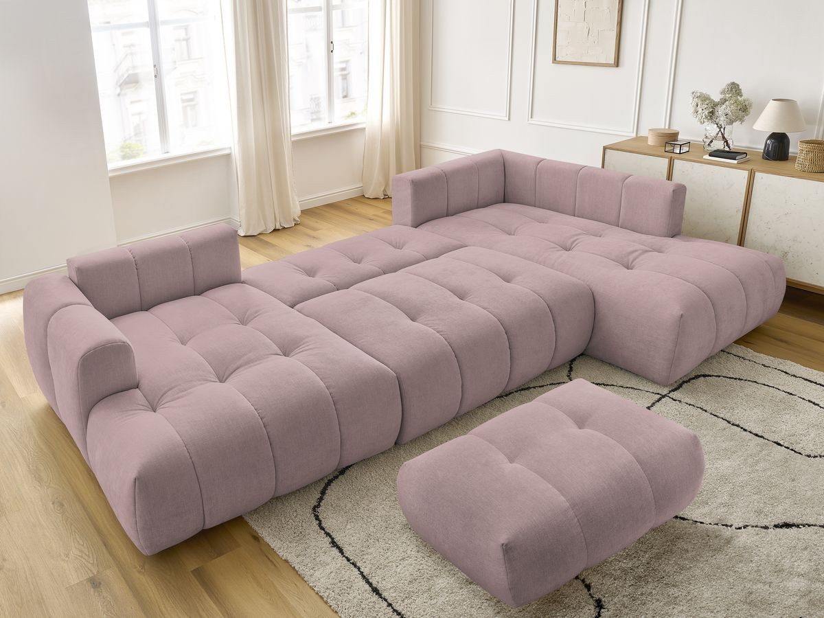 Bobochic Fuji Wohnlandschaft mit Pouf Stoff Rosa Ecke links