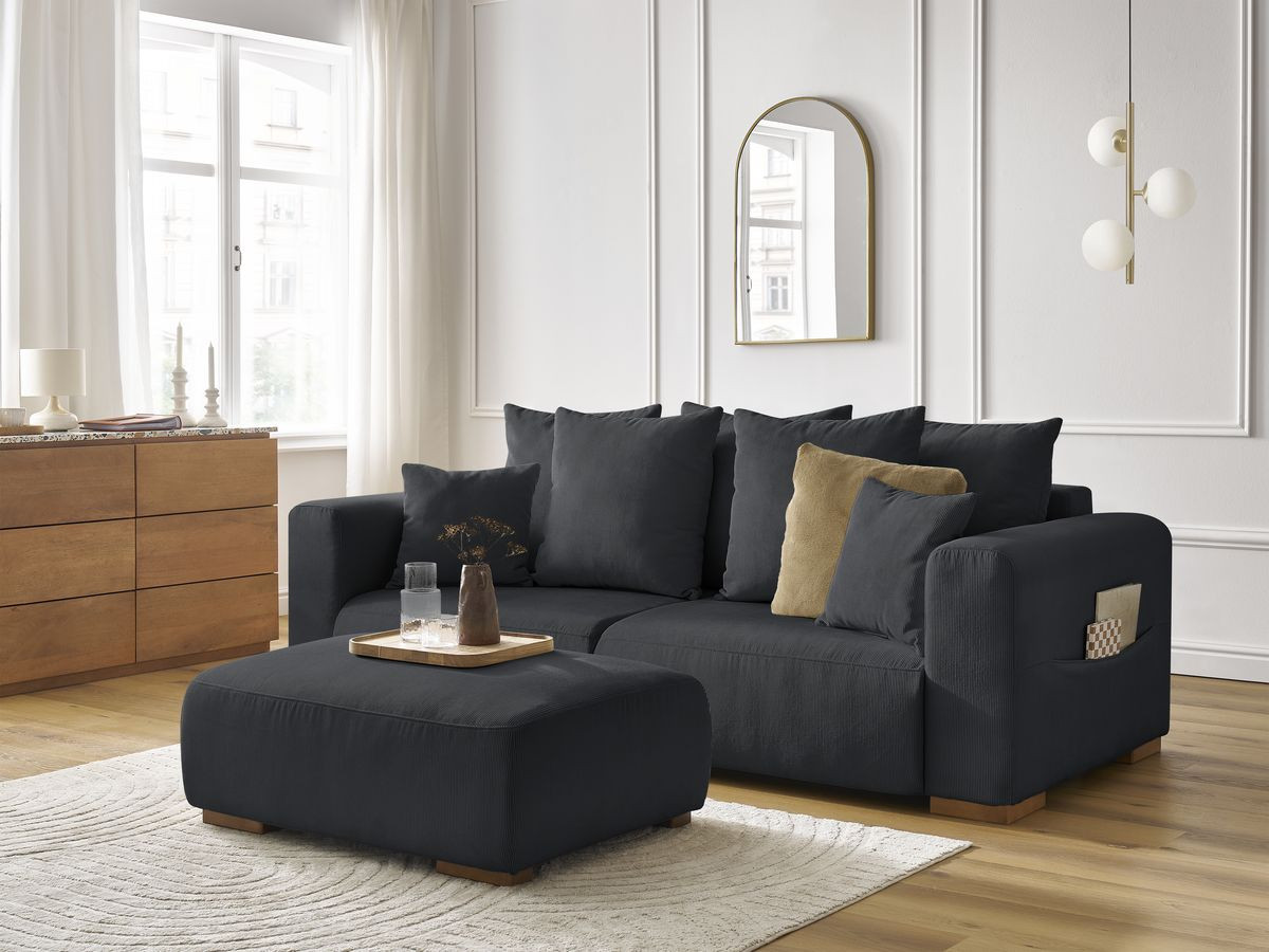 Bobochic Sidonie Sofa 4-Sitzer mit Pouf Cordsamt Schwarz