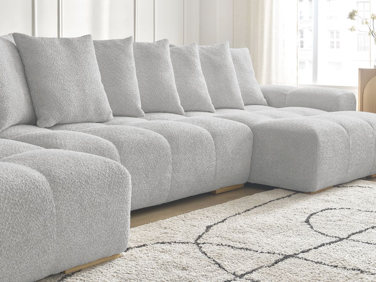Bobochic Anakin Wohnlandschaft, 10 Kissen Bouclé-Stoff Hellgrau